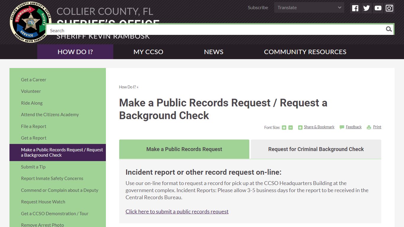 Make a Public Records Request / Request a Background Check | Collier ...